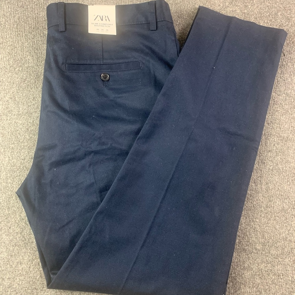Zara Slim Comfort Bistretch Mens Cotton Blend Pants Size 36x31 Navy NWT